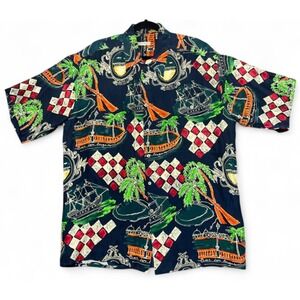 Vintage Burma Bibas Hawaiian Silk Shirt Large